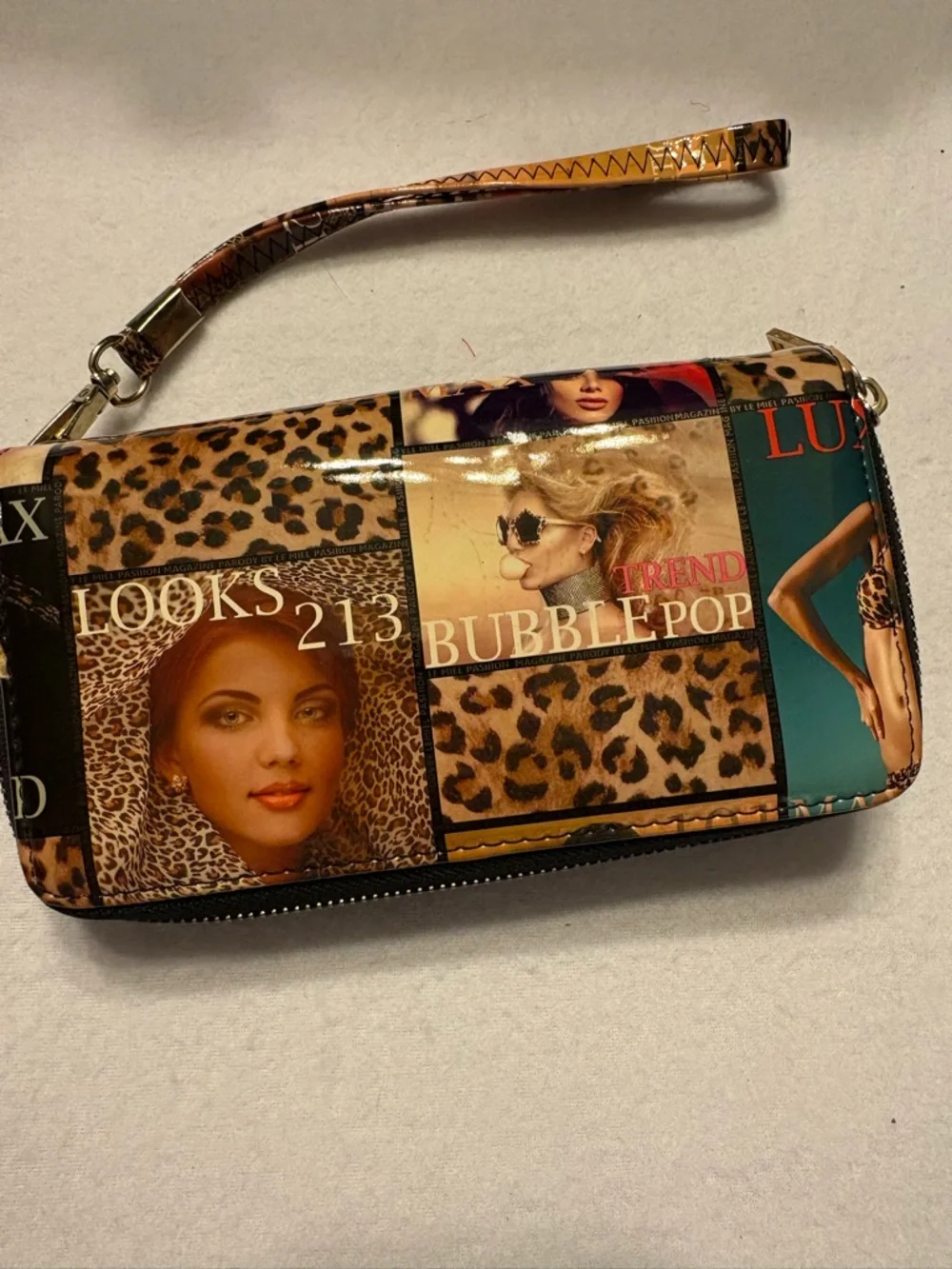 Leopard Print Patchwork Satchel and Wallet/Wristlet Set - Brown